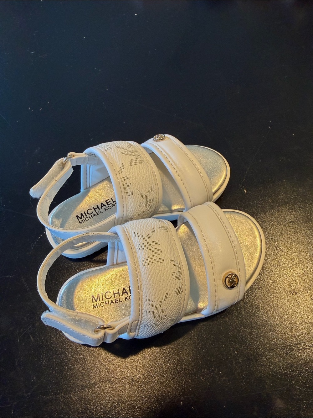 Michael Kors Kids White and Gold Logo Strap Sandals